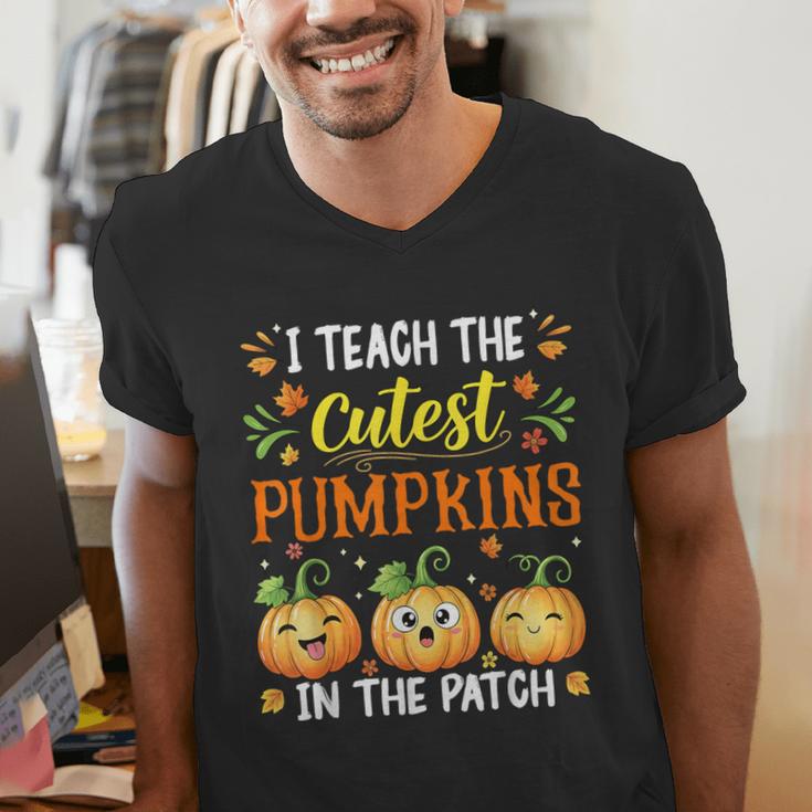 I Teach The Cutest Pumpkins Halloween Teacher Men's V-Neck T-Shirt, funny gift