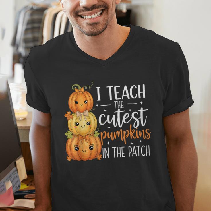 I Teach The Cutest Pumpkins In The Patch Fall Autumn Teacher Men's V-Neck T-Shirt, funny gift