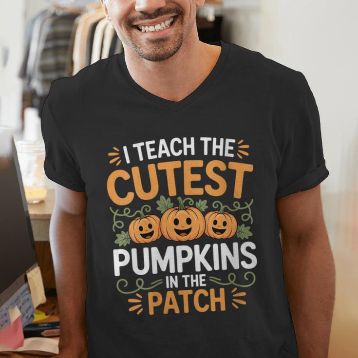 I Teach The Cutest Pumpkins In The Patch Halloween Teacher Men's V-Neck T-Shirt, funny gift