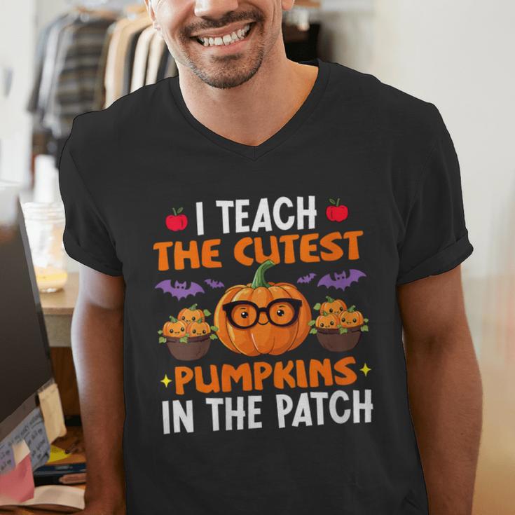 I Teach The Cutest Pumpkins In The Patch Halloween Teacher Men's V-Neck T-Shirt, funny gift