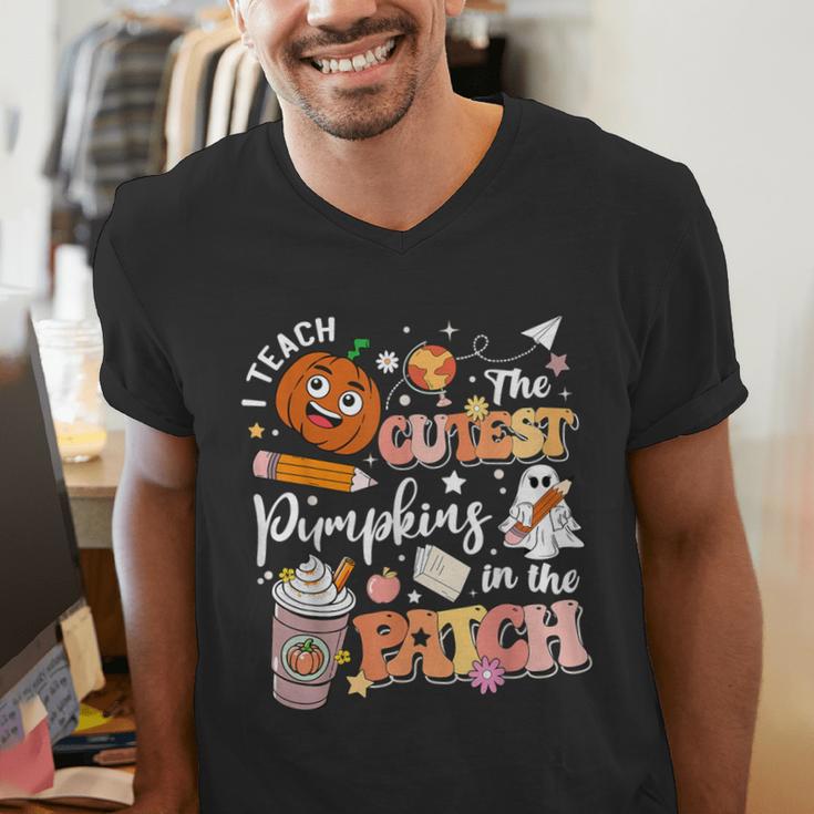 I Teach The Cutest Pumpkins In The Patch Halloween Teacher Men's V-Neck T-Shirt, funny gift I Teach The Cutest Pumpkins In The Patch Halloween Teacher Men's V-Neck T-Shirt, funny gift