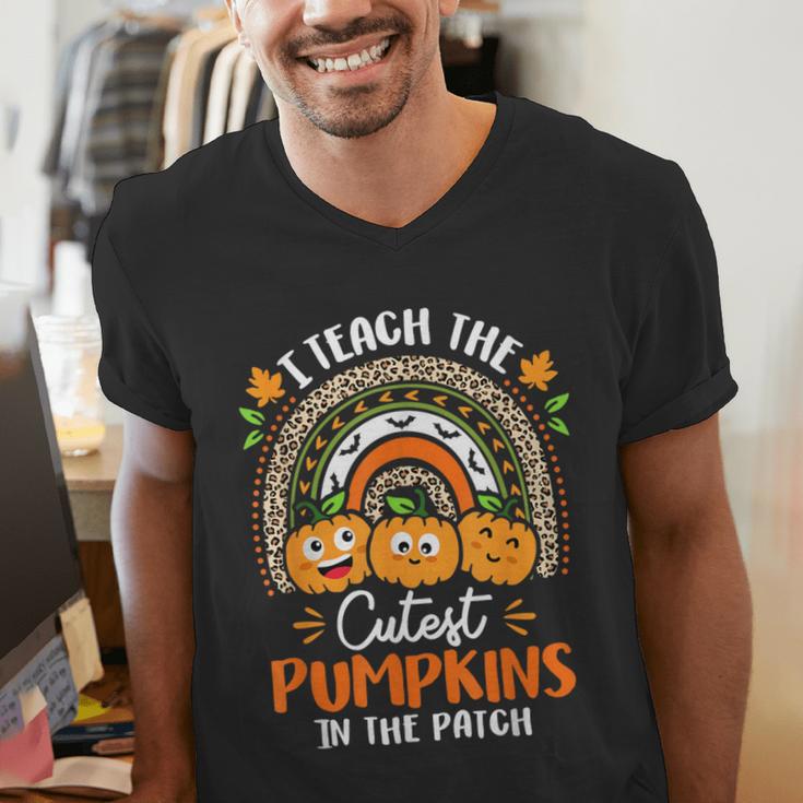 I Teach The Cutest Pumpkins In The Patch Teacher Halloween Men's V-Neck T-Shirt, funny gift