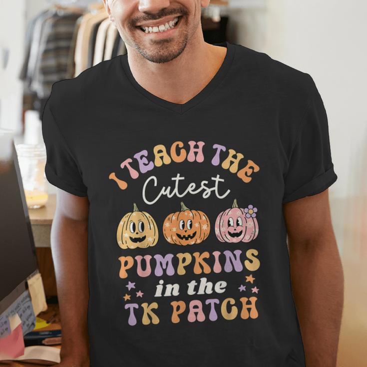 I Teach The Cutest Pumpkins In The TK Patch TK Teacher Fall Men's V-Neck T-Shirt, funny gift