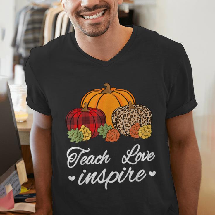 Teach Love Inspire Autumn Fall Plaid Leopard Pumpkin Teacher For Men Women Kids Men's V-Neck T-Shirt, funny gift Teach Love Inspire Autumn Fall Plaid Leopard Pumpkin Teacher For Men Women Kids Men's V-Neck T-Shirt, funny gift