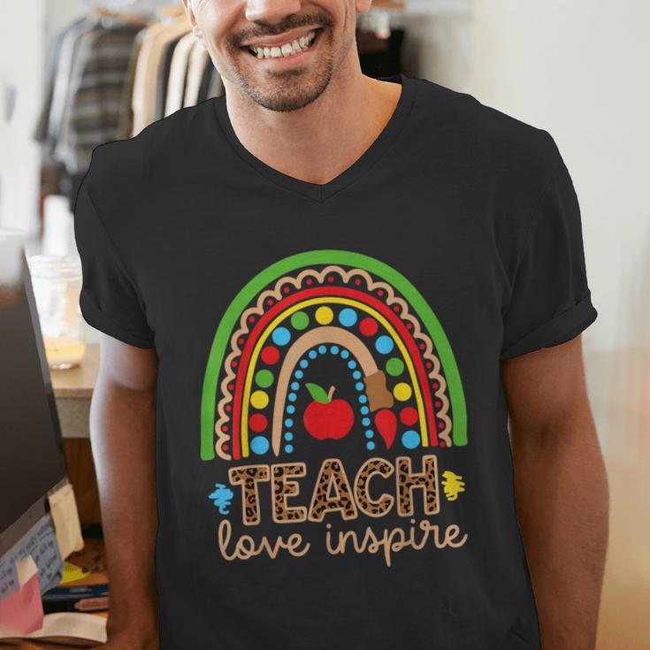 Teach Love Inspire Rainbow Leopard Cheetah Print Teacher Men's V-Neck T-Shirt, funny gift Teach Love Inspire Rainbow Leopard Cheetah Print Teacher Men's V-Neck T-Shirt, funny gift