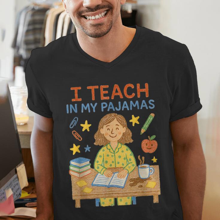 I Teach In My Pajamas Crayon Home School Teacher PJs Men's V-Neck T-Shirt, funny gift I Teach In My Pajamas Crayon Home School Teacher PJs Men's V-Neck T-Shirt, funny gift