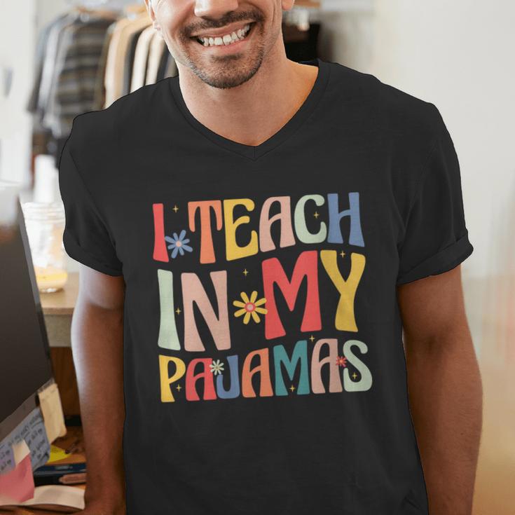 I Teach In My Pajamas Retro Groovy Teacher Humor Men's V-Neck T-Shirt, Groovy Teacher Shirts, funny gift I Teach In My Pajamas Retro Groovy Teacher Humor Men's V-Neck T-Shirt, Groovy Teacher Shirts, funny gift