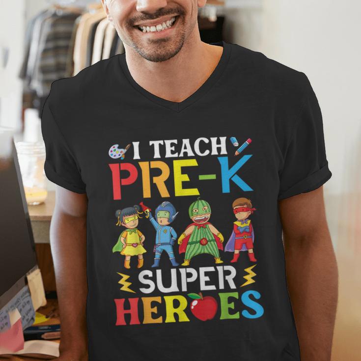 I Teach Pre-K Superheroes Students Teacher Back To School Men's V-Neck T-Shirt, funny gift