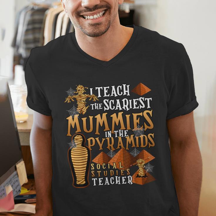 Teach The Scariest Mummies Halloween Social Studies Teacher Men Women Men's V-Neck T-Shirt, funny gift Teach The Scariest Mummies Halloween Social Studies Teacher Men Women Men's V-Neck T-Shirt, funny gift