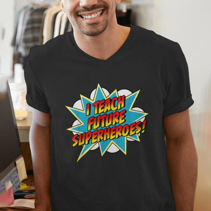 I Teach Superheroes Retro Comic Super Teacher Graphic Men's V-Neck T-Shirt, Super Teacher Shirts, funny gift