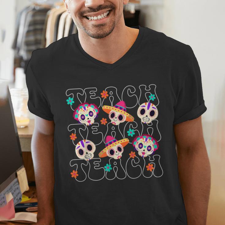 Teach Teacher Dia De Los Muertos Day Of The Dead Sugar Skull Men's V-Neck T-Shirt, funny gift Teach Teacher Dia De Los Muertos Day Of The Dead Sugar Skull Men's V-Neck T-Shirt, funny gift