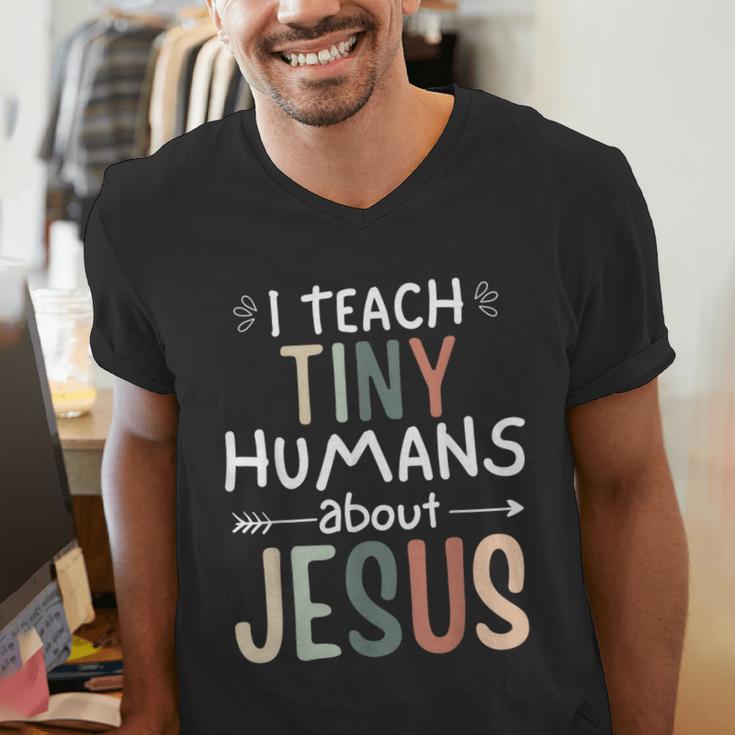 I Teach Tiny Humans About Jesus Teacher Sunday School Faith Men's V-Neck T-Shirt, funny gift I Teach Tiny Humans About Jesus Teacher Sunday School Faith Men's V-Neck T-Shirt, funny gift