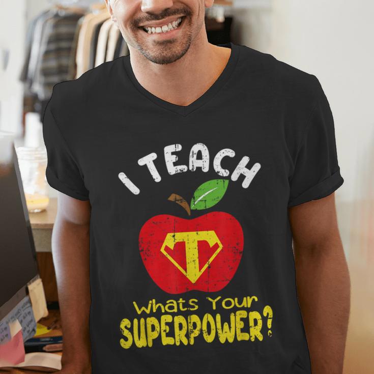 I Teach What's Your Superpower Superhero Teacher Men's V-Neck T-Shirt, funny gift