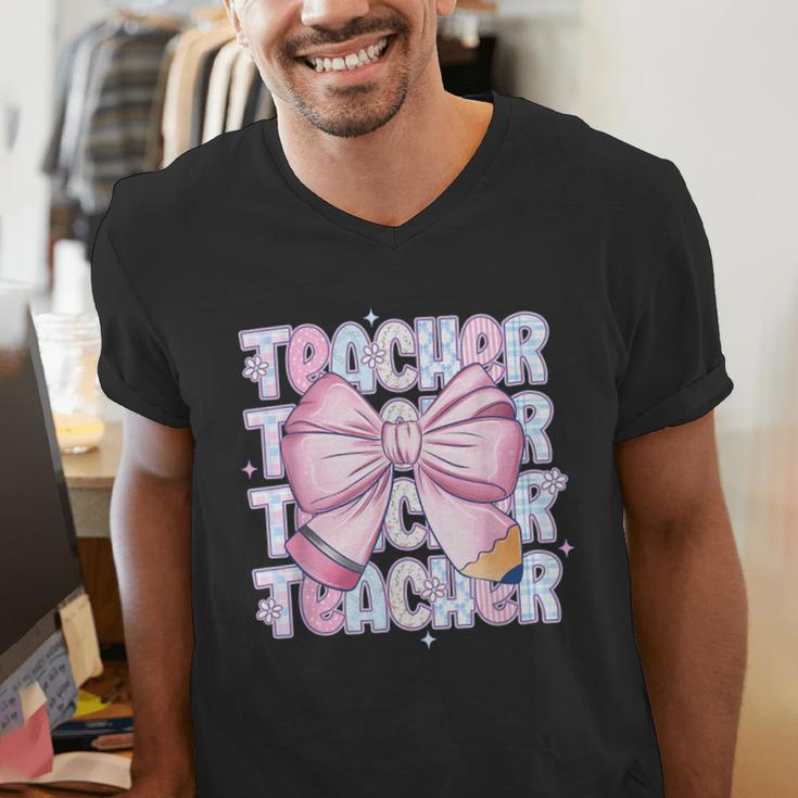 Teacher Bow Pencil Flowers Teacher Back To School Men's V-Neck T-Shirt, funny gift Teacher Bow Pencil Flowers Teacher Back To School Men's V-Neck T-Shirt, funny gift