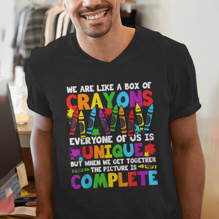 Teacher We Are Like A Box Of Crayons Back To School Men's V-Neck T-Shirt, funny gift