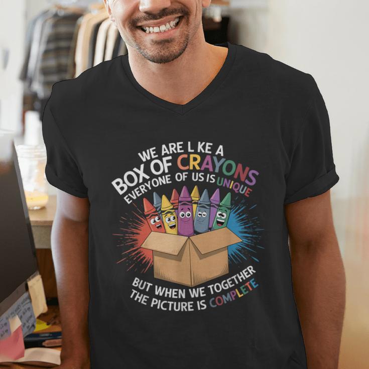 Teacher We Are Like a Box Of Crayons Men's V-Neck T-Shirt, funny gift Teacher We Are Like a Box Of Crayons Men's V-Neck T-Shirt, funny gift