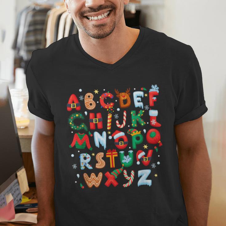 Teacher Christmas Alphabet Back To School Holiday Learning Men's V-Neck T-Shirt, funny gift Teacher Christmas Alphabet Back To School Holiday Learning Men's V-Neck T-Shirt, funny gift
