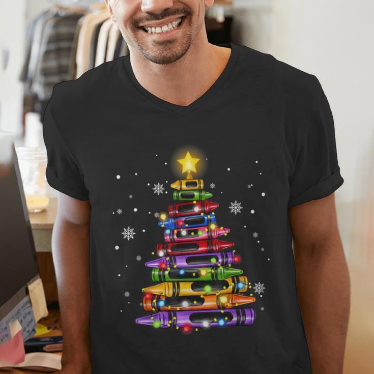 Teacher Crayon Christmas Tree Lights Student School Xmas Men's V-Neck T-Shirt, funny gift Teacher Crayon Christmas Tree Lights Student School Xmas Men's V-Neck T-Shirt, funny gift