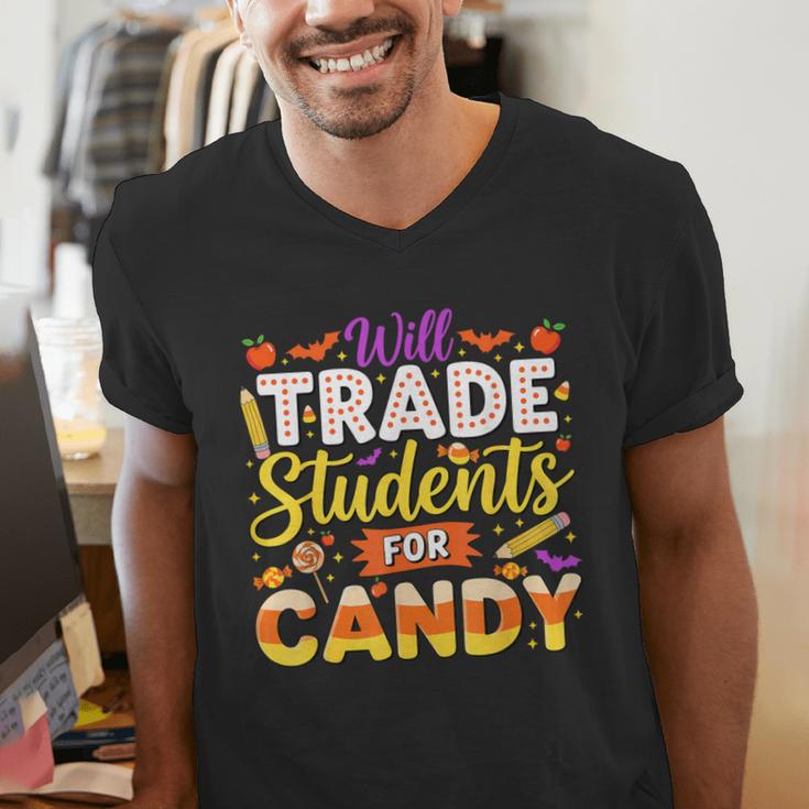 Teacher Cute Will Trade Students For Candy Halloween Costume Men's V-Neck T-Shirt, funny gift