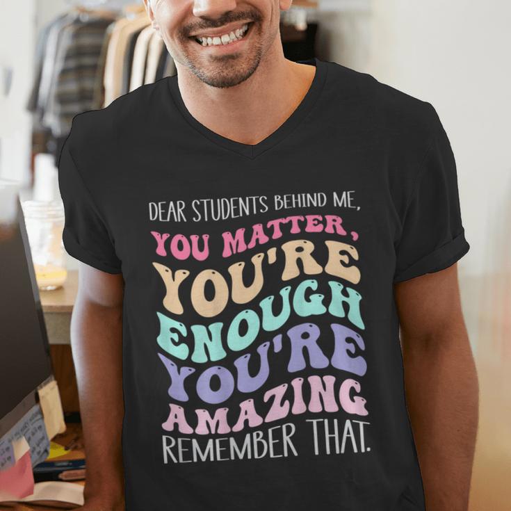 Teacher Dear Students Behind Me 1st Day Of School On Back Men's V-Neck T-Shirt, funny gift Teacher Dear Students Behind Me 1st Day Of School On Back Men's V-Neck T-Shirt, funny gift