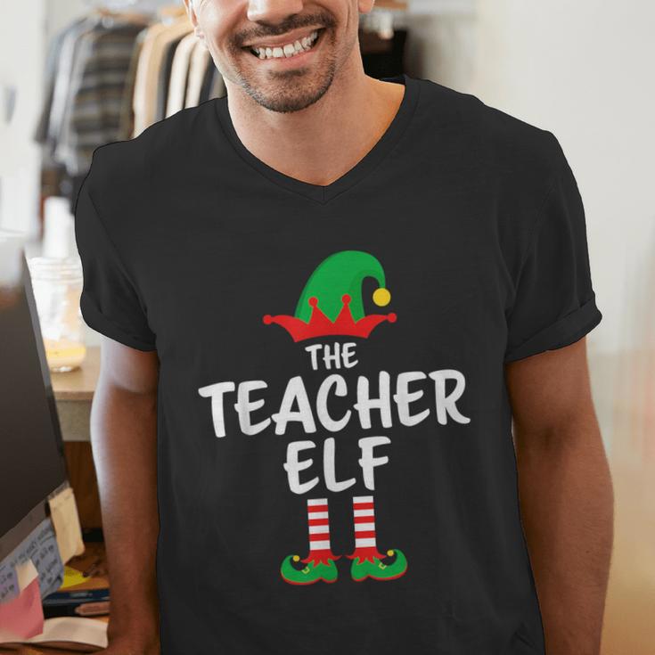 The Teacher Elf Matching Family Christmas Men's V-Neck T-Shirt, funny gift