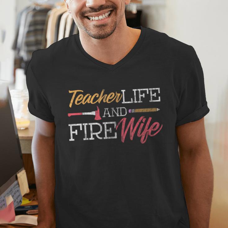 Teacher And Firefighter Wife Shirt Teacher Life Fire Wife Men's V-Neck T-Shirt, funny gift Teacher And Firefighter Wife Shirt Teacher Life Fire Wife Men's V-Neck T-Shirt, funny gift