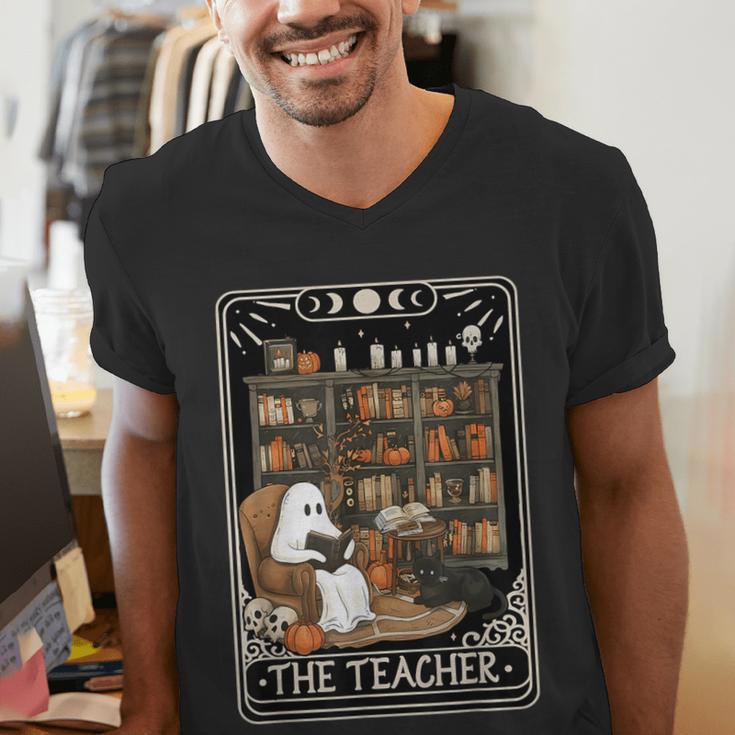 The Teacher Ghost Book Reading Books Lover Halloween Men's V-Neck T-Shirt, funny gift