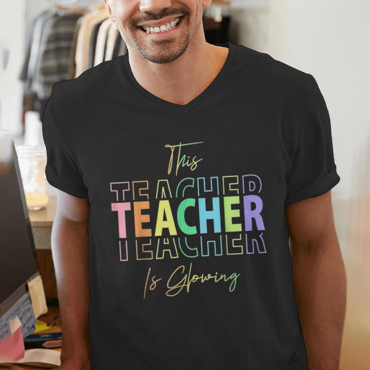 This Teacher Is Glowing Hello Summer End Of School Men's V-Neck T-Shirt, funny gift This Teacher Is Glowing Hello Summer End Of School Men's V-Neck T-Shirt, funny gift