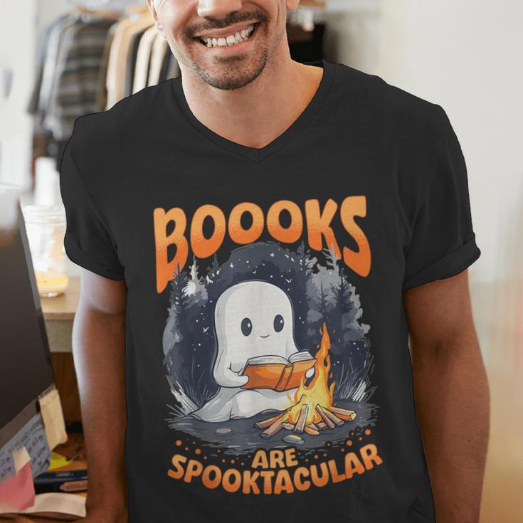 Teacher Halloween Ghost Reading Book Animal Boooks Are Men's V-Neck T-Shirt, funny gift