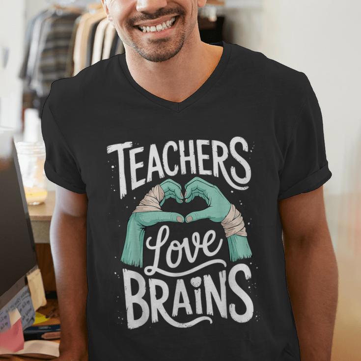 Teacher Halloween Shirt Women Men Teachers Love Brains Men's V-Neck T-Shirt, funny gift
