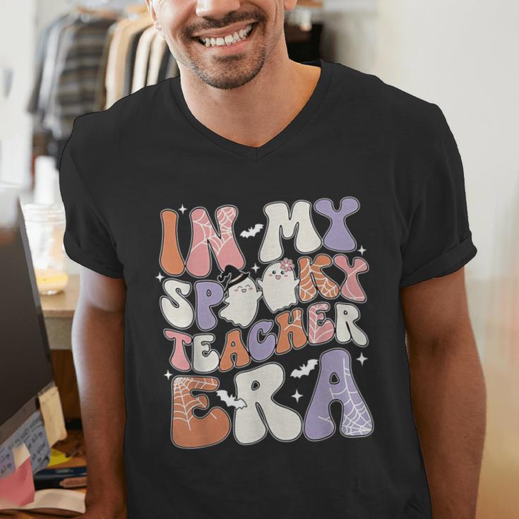 Teacher Halloween In My Spooky Teacher Era Retro Groovy Men's V-Neck T-Shirt, Groovy Teacher Shirts, funny gift Teacher Halloween In My Spooky Teacher Era Retro Groovy Men's V-Neck T-Shirt, Groovy Teacher Shirts, funny gift