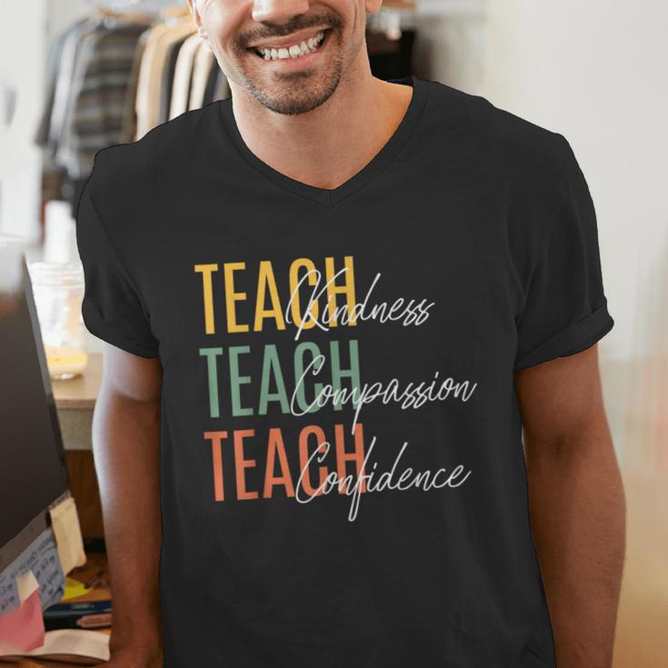 Teacher Kindness Compassion Confidence Teaching Men's V-Neck T-Shirt, funny gift Teacher Kindness Compassion Confidence Teaching Men's V-Neck T-Shirt, funny gift