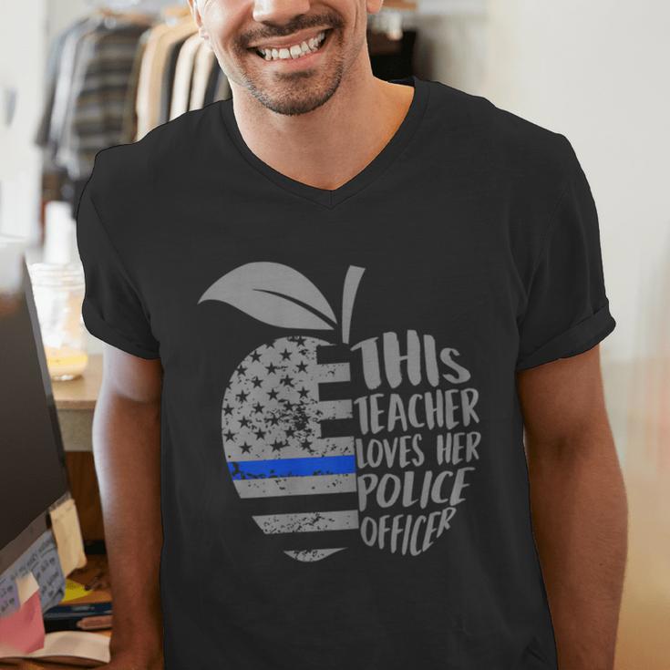 This Teacher Loves Her Police Officer Wife Saying Men's V-Neck T-Shirt, funny gift