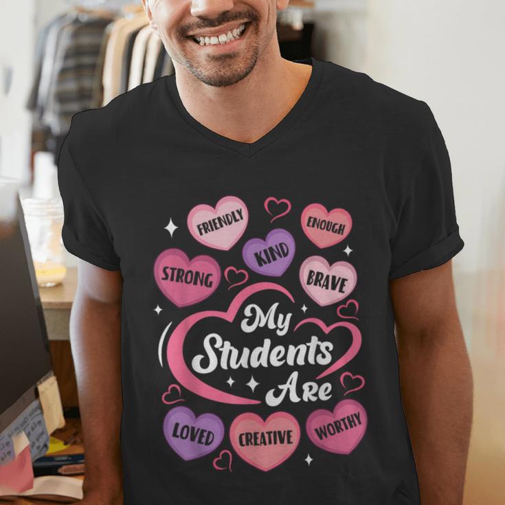Teacher Positive Affirmations Candy Heart Valentine's Day Men's V-Neck T-Shirt, funny gift