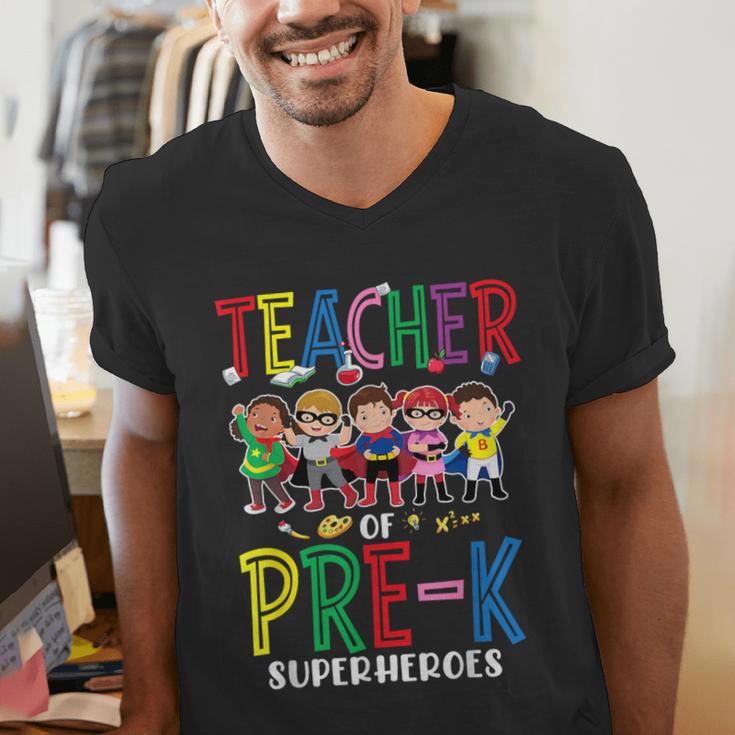 Teacher Of Pre K Superheroes Teacher New School Year Men Women Men's V-Neck T-Shirt, funny gift Teacher Of Pre K Superheroes Teacher New School Year Men Women Men's V-Neck T-Shirt, funny gift