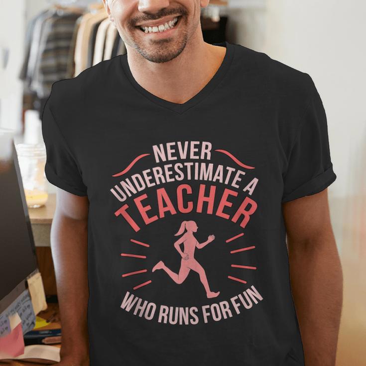 Teacher Who Runs Half Marathon Runner Running Lover Graphic Men's V-Neck T-Shirt, funny gift Teacher Who Runs Half Marathon Runner Running Lover Graphic Men's V-Neck T-Shirt, funny gift