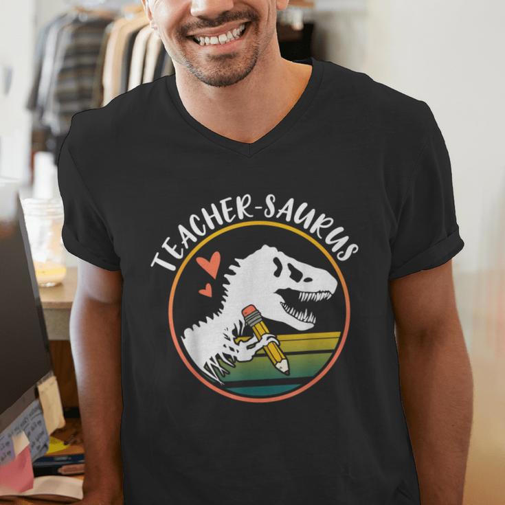 Teacher-Saurus Dinosaur Teacher Design T-Rex Design Men's V-Neck T-Shirt, funny gift Teacher-Saurus Dinosaur Teacher Design T-Rex Design Men's V-Neck T-Shirt, funny gift