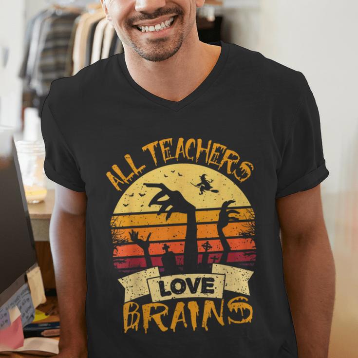 Teacher Shirt All Teachers Love Brains Halloween Men Women Men's V-Neck T-Shirt, funny gift