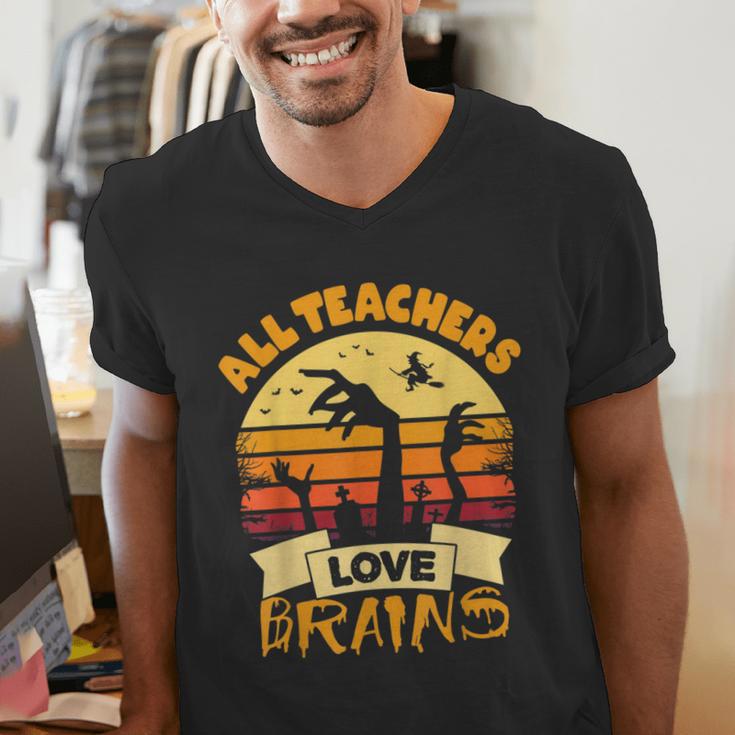 Teacher Shirts Halloween All Teachers Love Brains Men's V-Neck T-Shirt, funny gift Teacher Shirts Halloween All Teachers Love Brains Men's V-Neck T-Shirt, funny gift