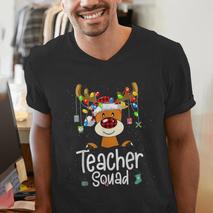 Teacher Squad Red Plaid Rudolph Reindeer Christmas Men's V-Neck T-Shirt, funny gift