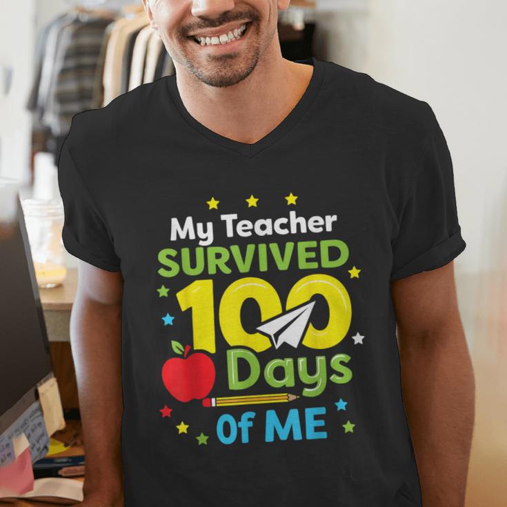 My Teacher Survived 100 Days Of Me Men's V-Neck T-Shirt, funny gift My Teacher Survived 100 Days Of Me Men's V-Neck T-Shirt, funny gift