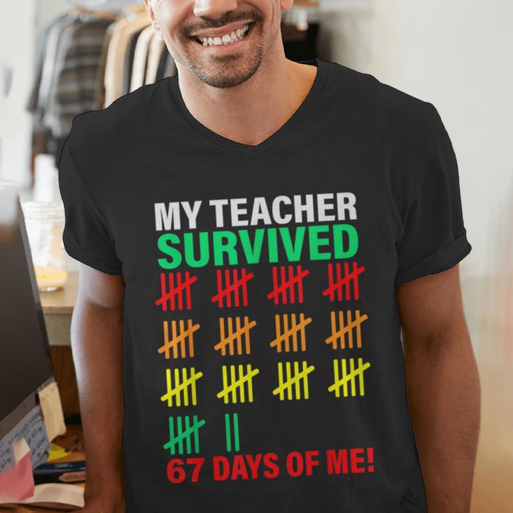 My Teacher Survived 67 Days Of Me School Kids Costume Men's V-Neck T-Shirt, funny gift