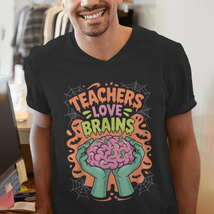 Teacher Teachers Love Brains Halloween Men Women Men's V-Neck T-Shirt, funny gift Teacher Teachers Love Brains Halloween Men Women Men's V-Neck T-Shirt, funny gift