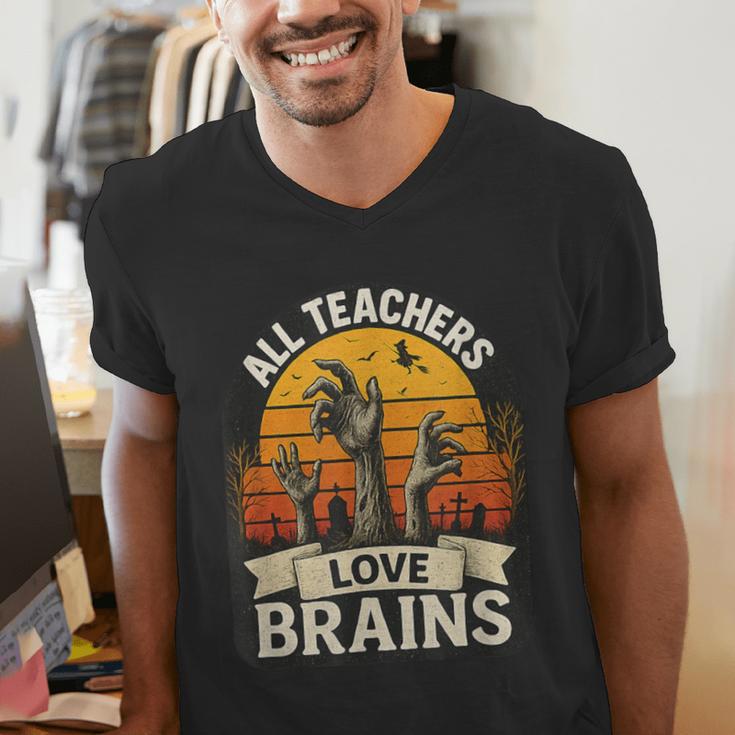 Teacher All Teachers Love Brains Halloween Men's V-Neck T-Shirt, funny gift Teacher All Teachers Love Brains Halloween Men's V-Neck T-Shirt, funny gift