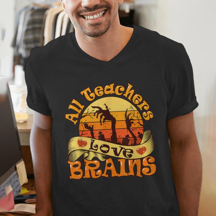 Teacher All Teachers Love Brains Halloween Party Men's V-Neck T-Shirt, funny gift Teacher All Teachers Love Brains Halloween Party Men's V-Neck T-Shirt, funny gift