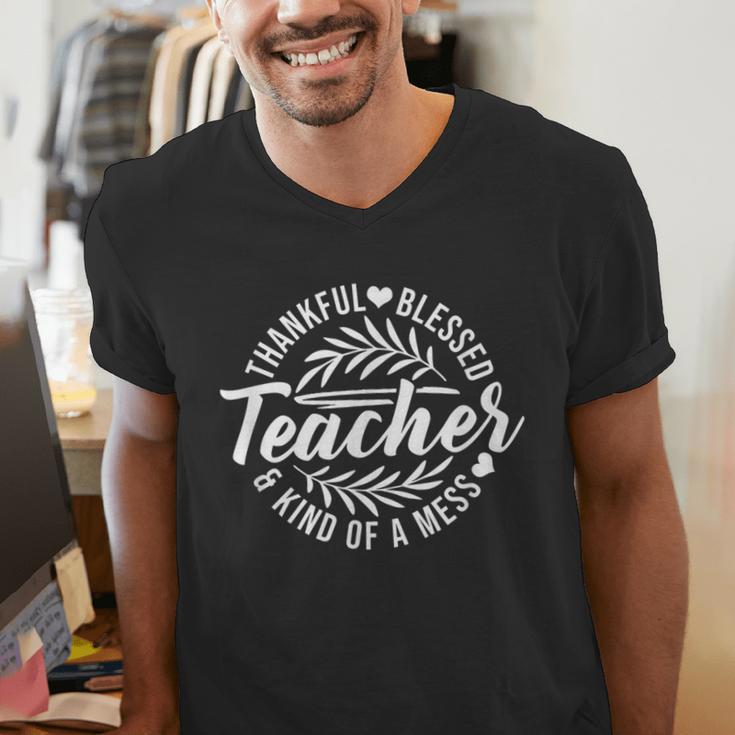 Teacher Thankful Blessed & Kind Of A Mess Hearts Cute Men's V-Neck T-Shirt, funny gift Teacher Thankful Blessed & Kind Of A Mess Hearts Cute Men's V-Neck T-Shirt, funny gift