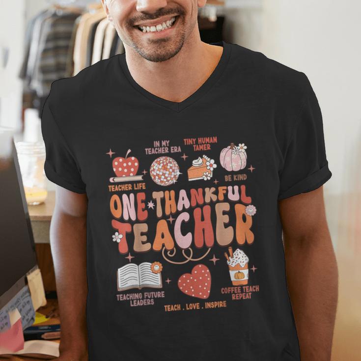 Teacher Thanksgiving Shirt Women One Thankful Teacher Fall Men's V-Neck T-Shirt, funny gift