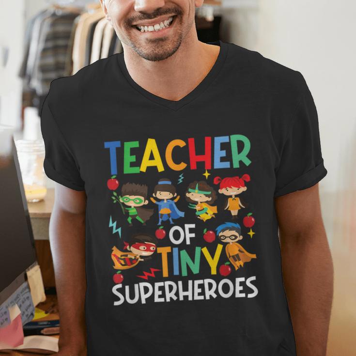 Teacher Of Tiny Superheroes Teach 100th Day Of School Men Women Girls Kids Men's V-Neck T-Shirt, funny gift