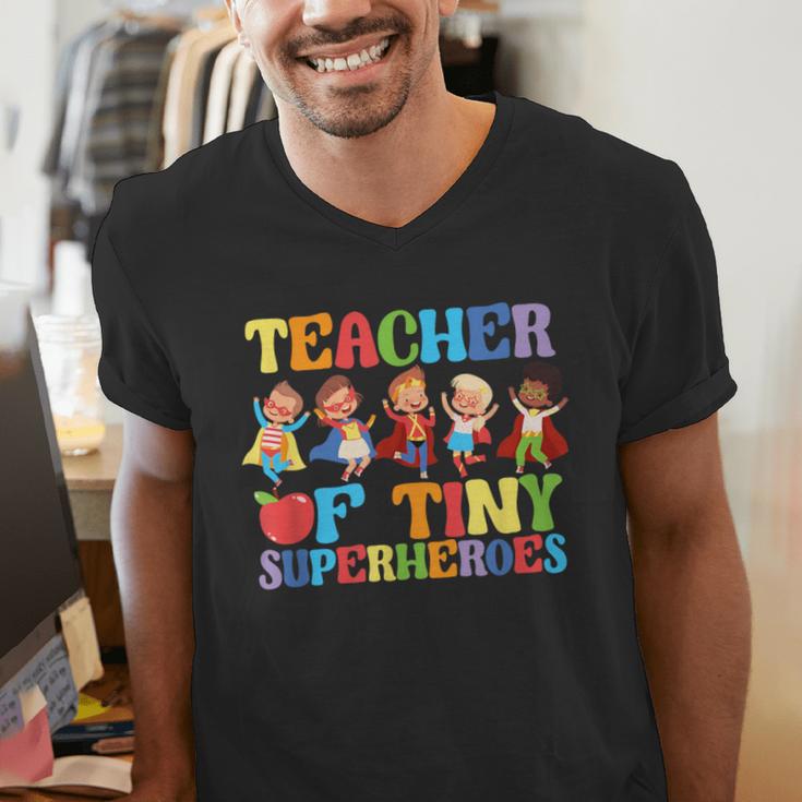 Teacher Of Tiny Superheroes Teach 100th Day Of School Men's V-Neck T-Shirt, funny gift Teacher Of Tiny Superheroes Teach 100th Day Of School Men's V-Neck T-Shirt, funny gift