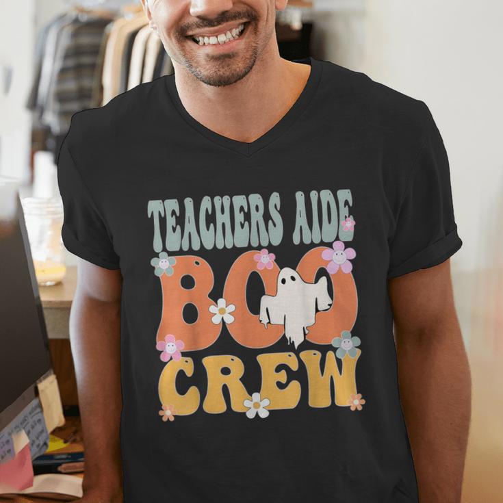 Teachers Aide Boo Crew Ghost Groovy Halloween For Women Men's V-Neck T-Shirt, funny gift